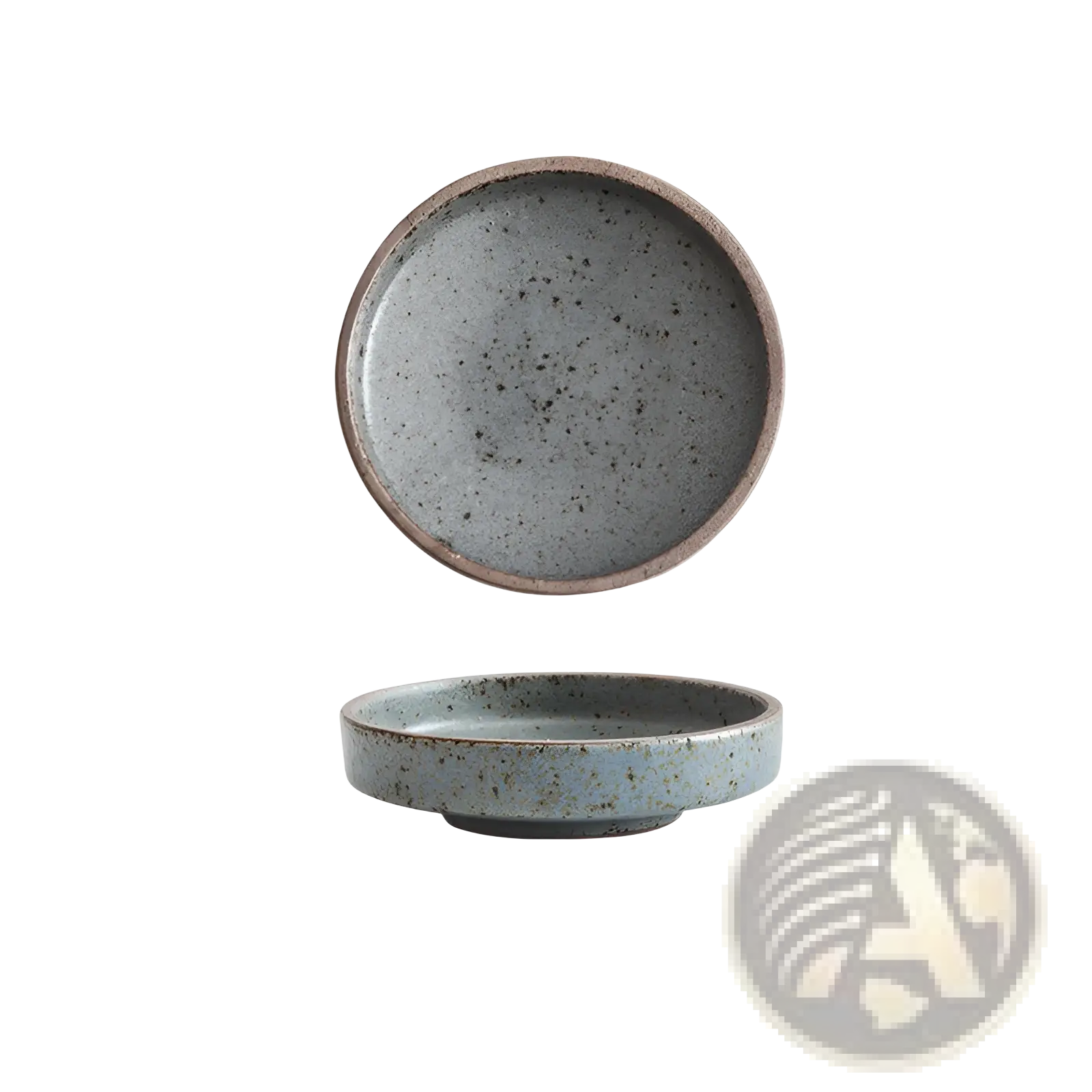 A rustic ceramic sauce dish with speckled gray glaze and brown rim holding 75ml for japanese dipping use