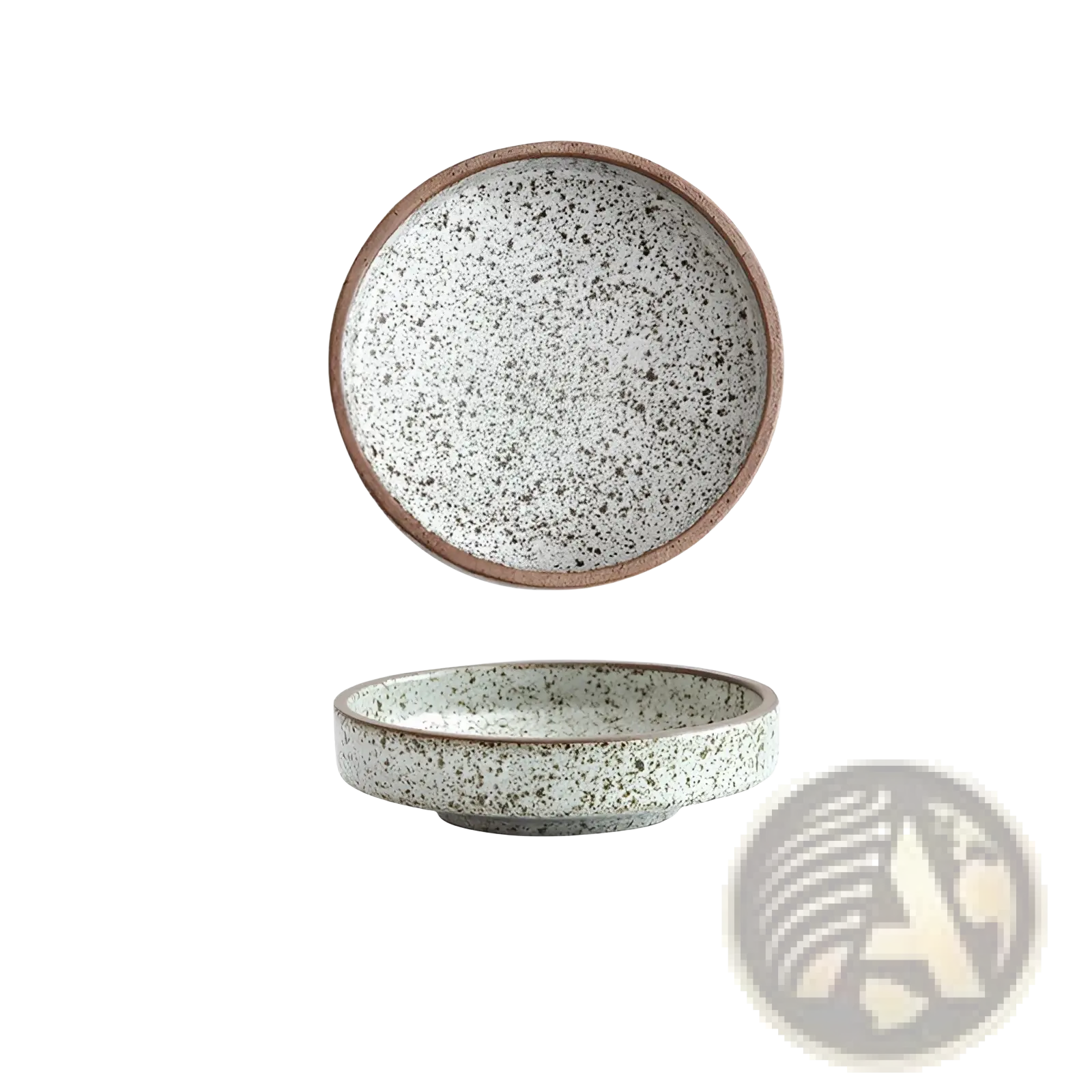 Ceramic sauce dish rustic japanese dipping bowl with speckled gray and black glaze and rustic brown rim holding 75ml