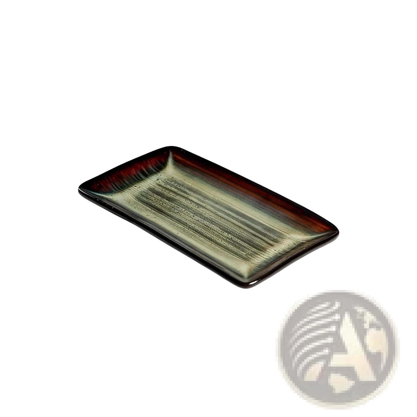 Ceramic serving tray 12.5 inch brown gradient platter with dark red to olive green glaze and subtle brushstroke pattern