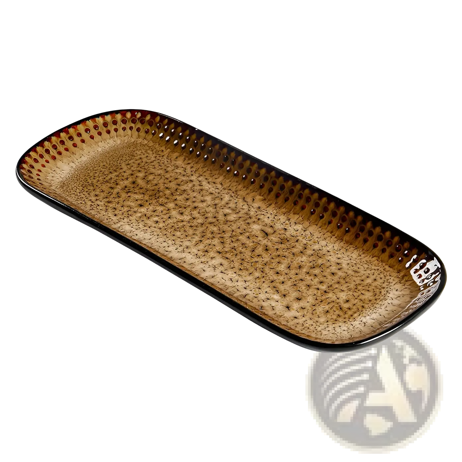 Brown ceramic serving tray 12.5 inch with speckled texture and dotted rim for stylish serving and presentation