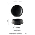 Matte black ceramic stone pattern deep plate with textured finish and slightly flared rim for Japanese tableware