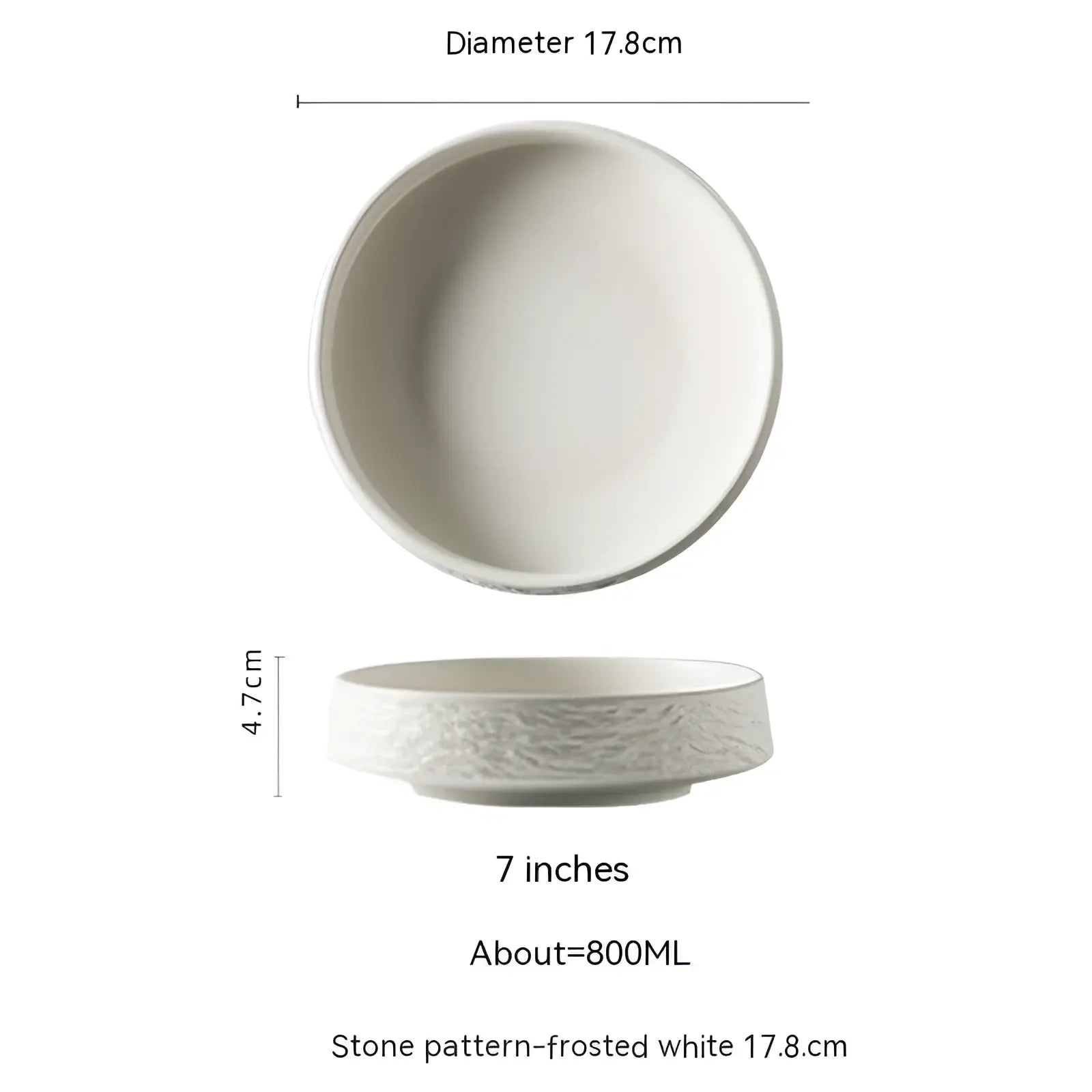 A white ceramic deep plate with textured stone pattern rim measuring 17.8cm diameter for Japanese tableware