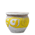 Textured gray ceramic succulent planter pot with vibrant yellow swirling band showing no packaging damage