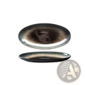 Elegant oval ceramic plate from ceramic tableware set in black and gold kiln glaze porcelain with gradient rim