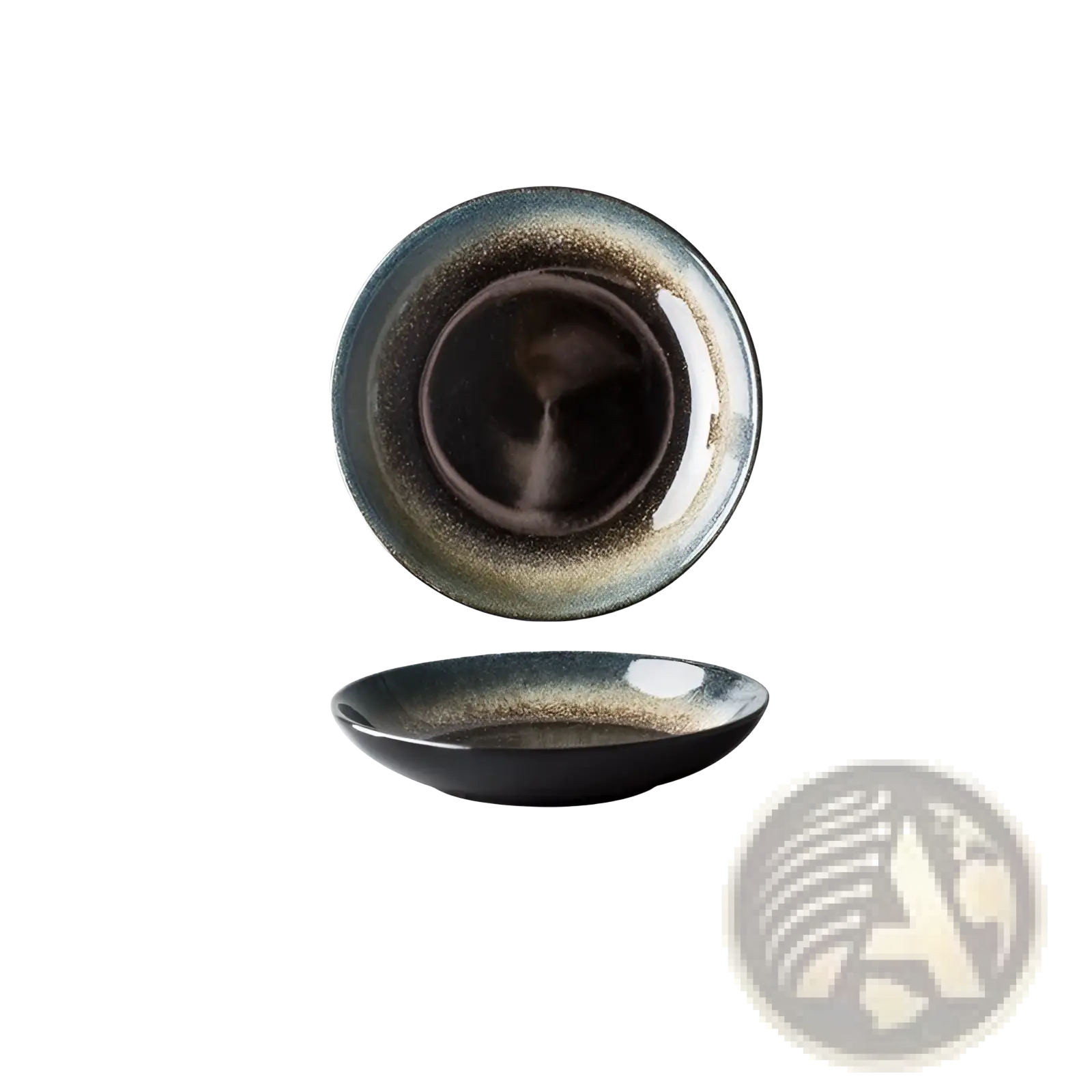 A sleek handcrafted ceramic plate with glossy black glaze and subtle gold speckles from the ceramic tableware set