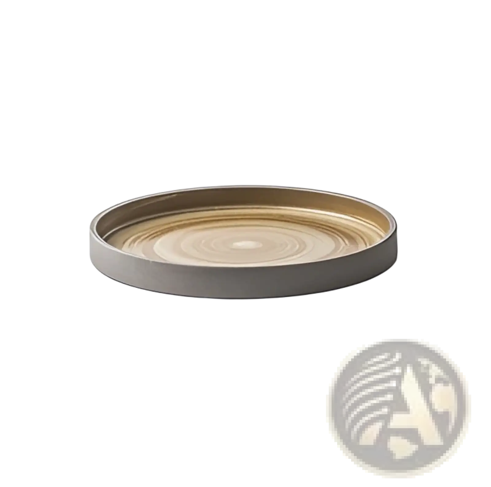 Circular ceramic tray with concentric rings in warm brown and beige tones from a retro japanese dinnerware set