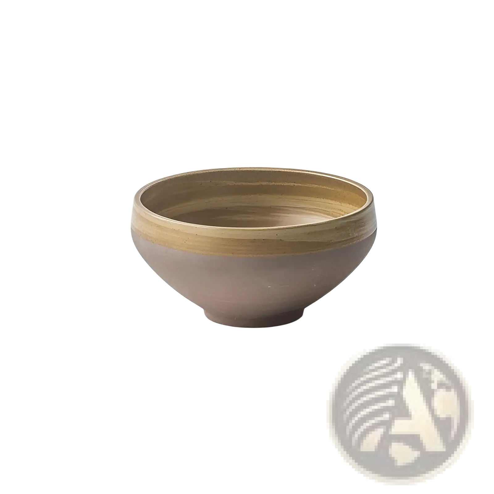 Earthenware bowl from ceramic tableware set with matte muted brown exterior and warm golden-brown rim retro Japanese style