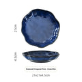 Ocean blue ceramic diamond octagonal plate with glossy textured glaze and scalloped edges from scalloped fambe diamond dishes set
