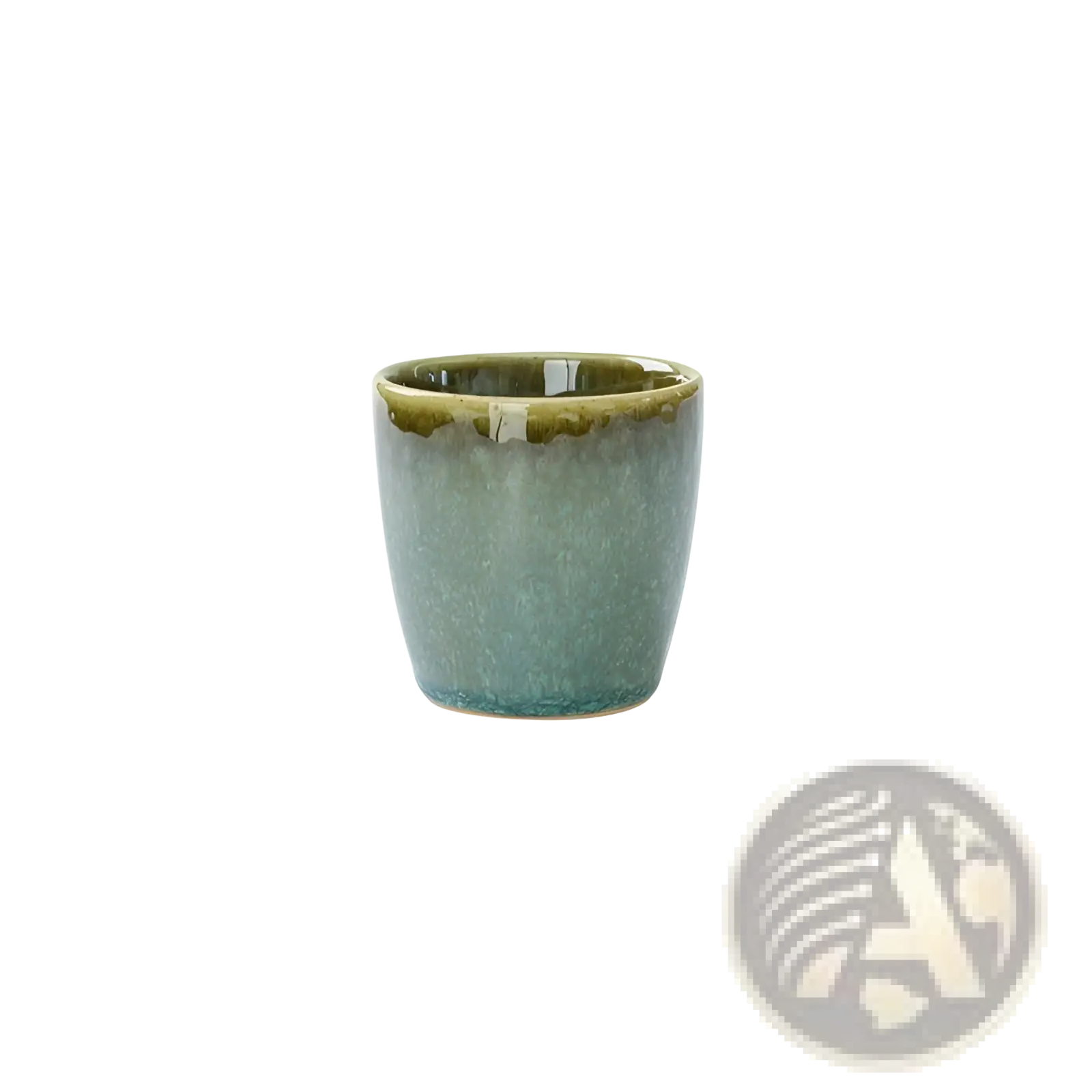 Ceramic tableware set scalloped fambe diamond dishes featuring a speckled teal glazed doctoral cup with olive-green rim