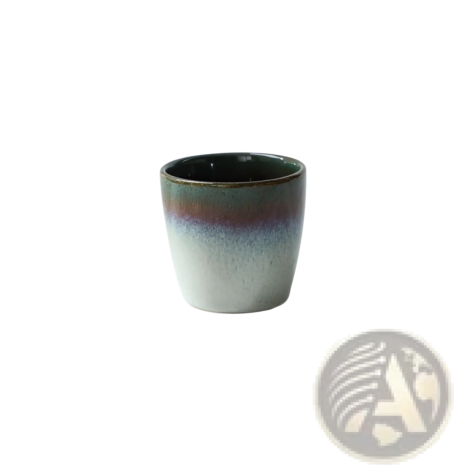 A ceramic doctoral cup from a scalloped fambe diamond dishes set with green blue white gradient matte glaze