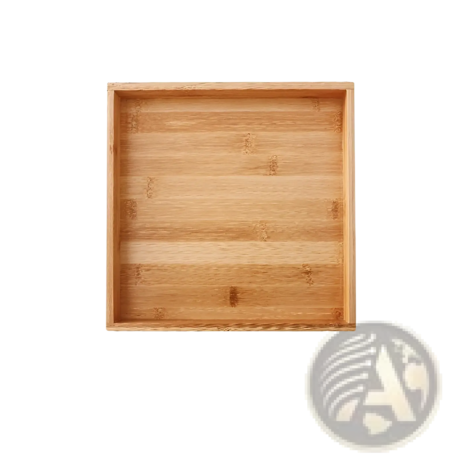 Square bamboo tray with natural wood grain and light brown finish included in ceramic tableware set scalloped fambe diamond dishes