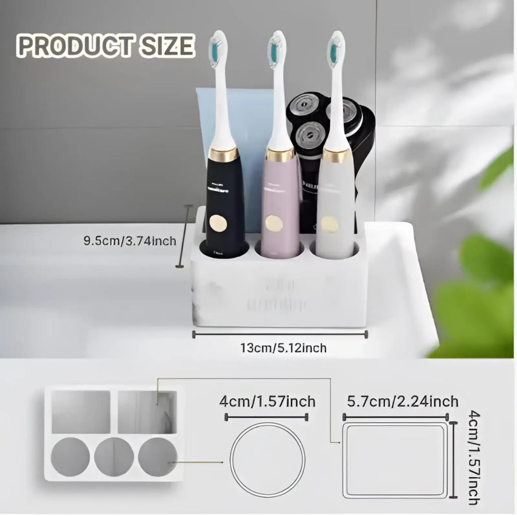 Ceramic toothpaste holder marble bathroom organizer with white marble style and three slots for brushes and razors