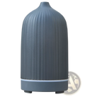 Gray ceramic ultrasonic aroma diffuser and humidifier with vertical ridges and sleek rounded design