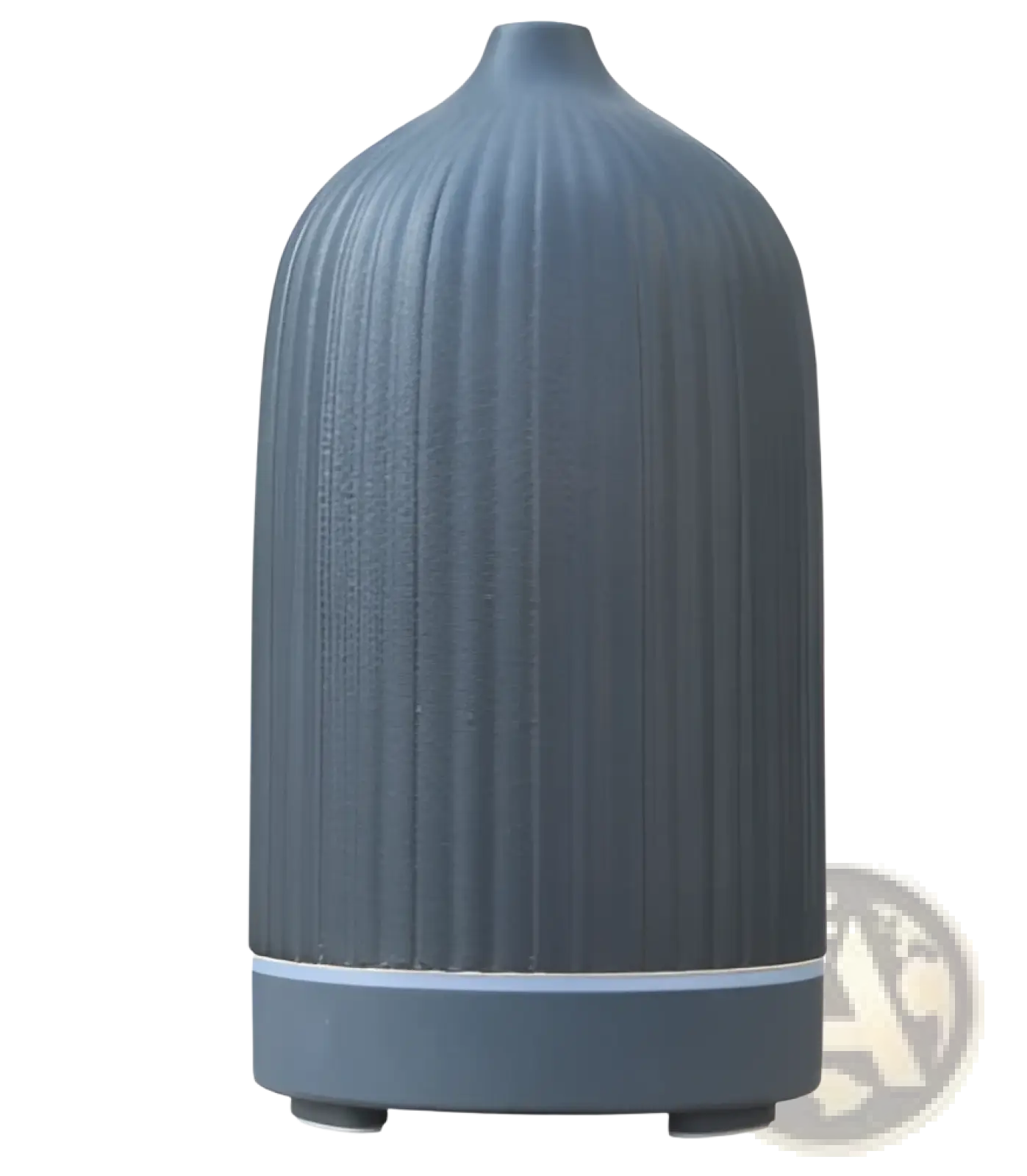 Gray ceramic ultrasonic aroma diffuser and humidifier with vertical ridges and sleek rounded design