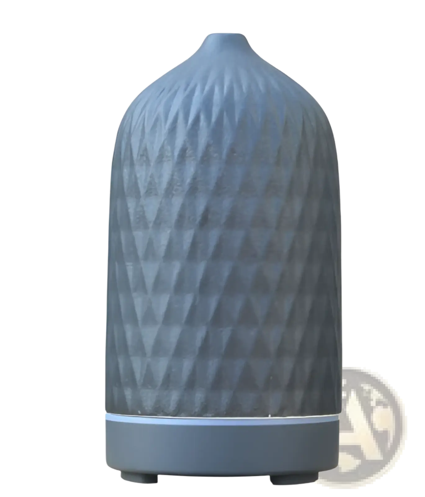 Gray ceramic ultrasonic aroma diffuser and humidifier with textured diamond-patterned surface and sleek base