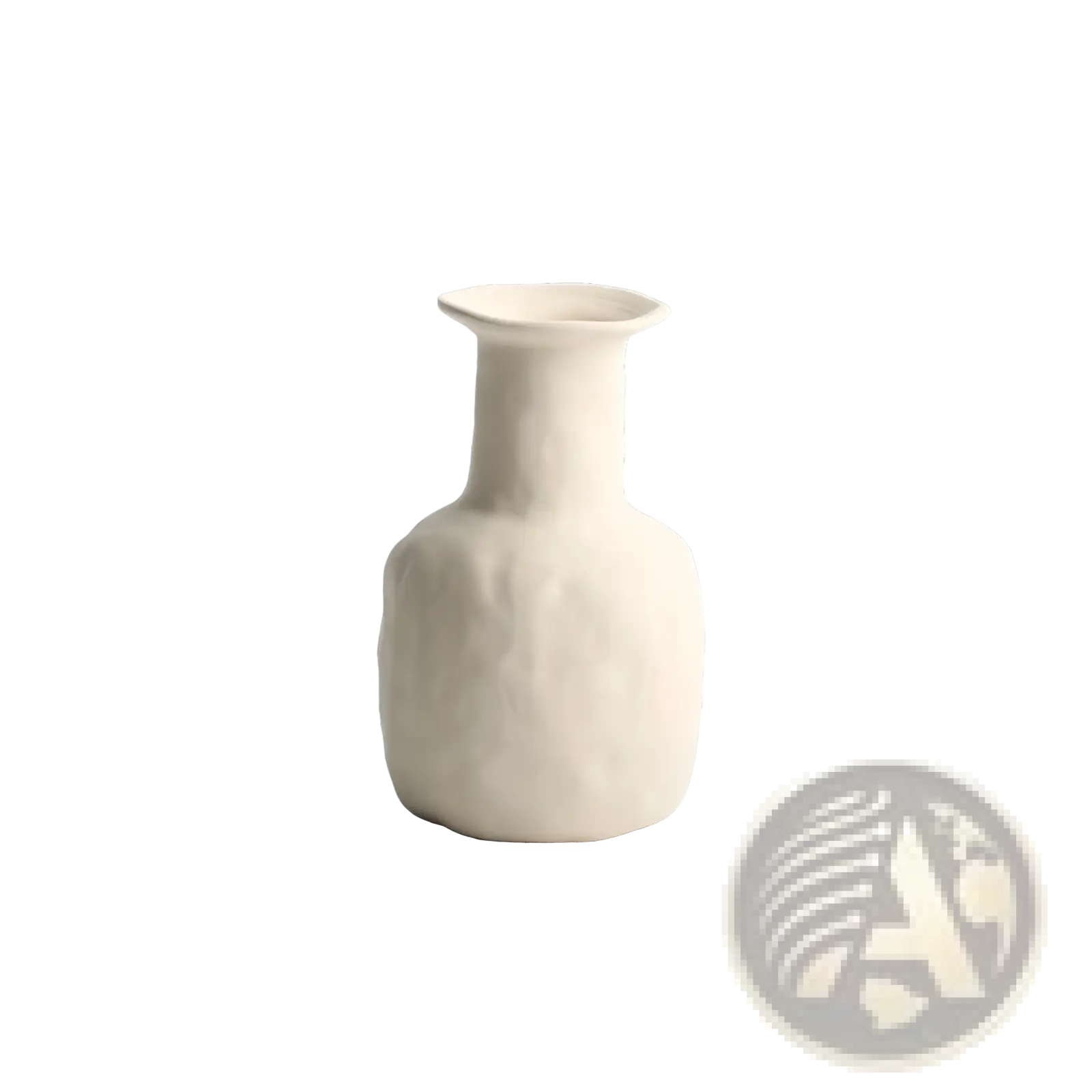 Minimalist off-white ceramic vase with a slender neck and rounded body 17cm tall Scandinavian textured pottery