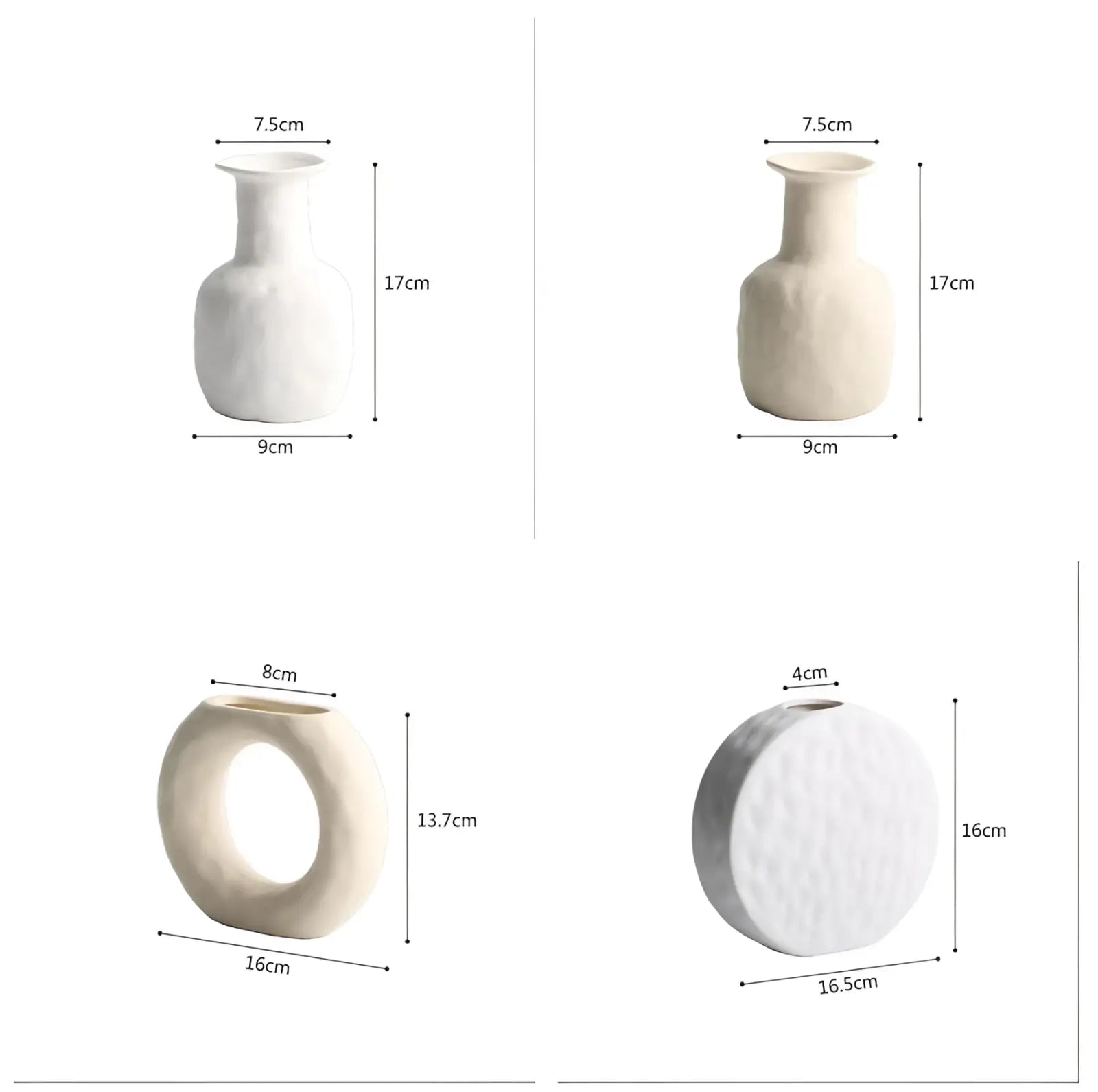 White ceramic vases with a textured matte finish and minimalist design in a scandinavian pottery style