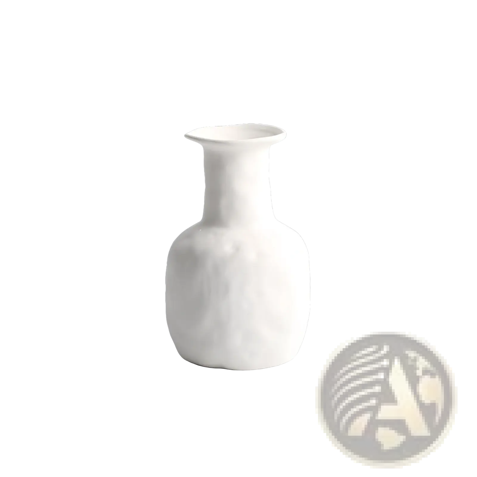 Minimalist white ceramic vase with slender neck and rounded body 17cm high in Scandinavian textured pottery style