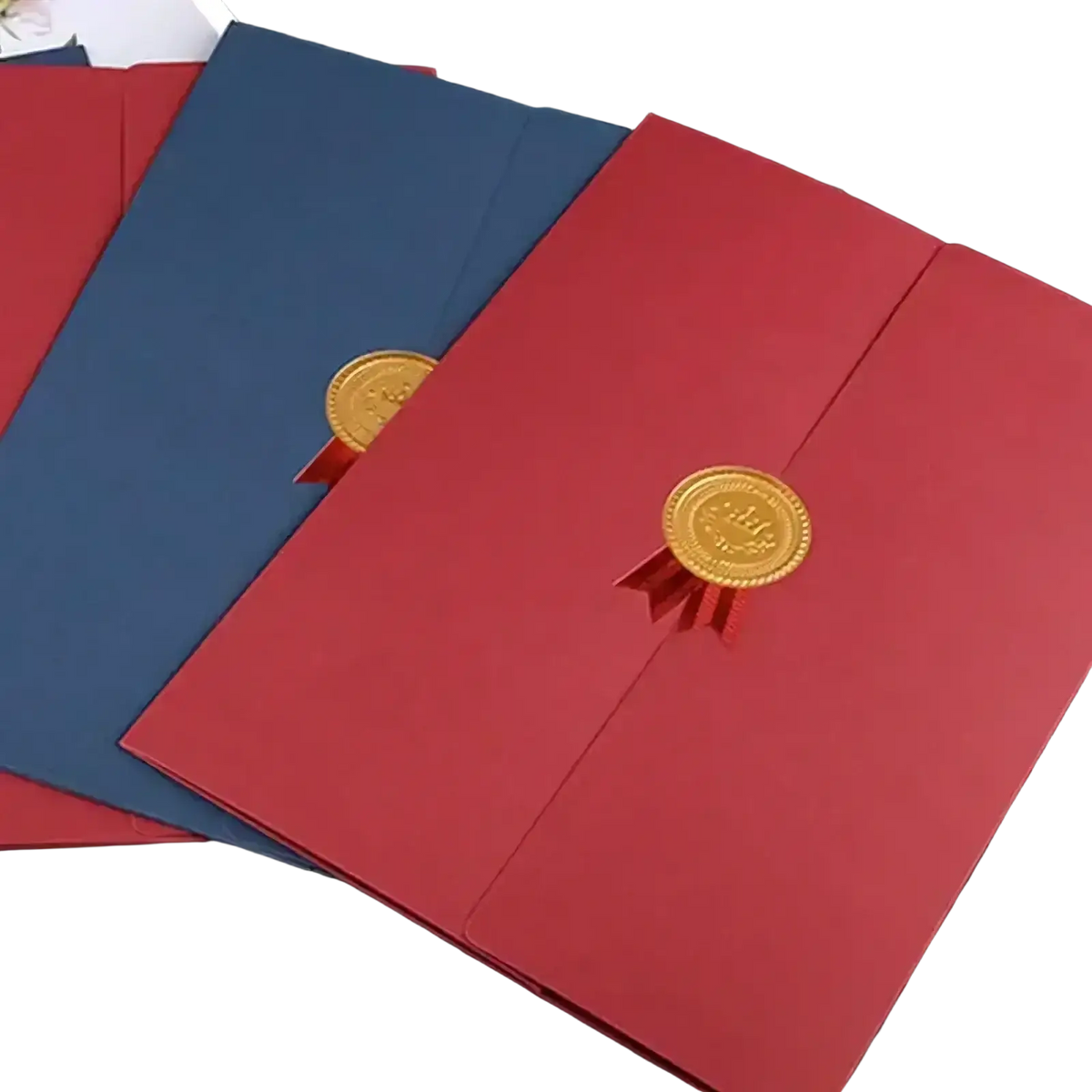 Red and navy blue certificate holders with gold foil seals for blue a4 diploma cover display and protection
