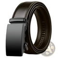 Cexika men brown leather automatic buckle belt featuring a sleek black automatic buckle for effortless fastening