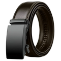 Cexika men brown leather automatic buckle belt featuring a sleek black automatic buckle for effortless fastening