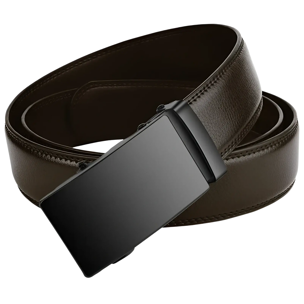 Cexika men brown leather belt with a sleek black automatic buckle for stylish and secure fastening