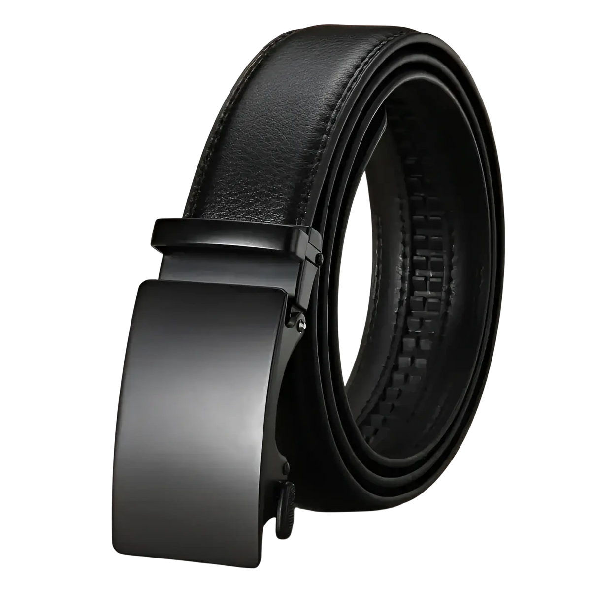 Cexika men brown leather automatic buckle belt with black leather strap and sleek matte finish metal buckle