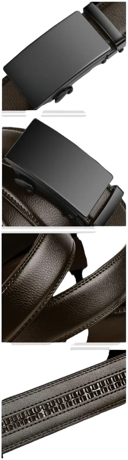 Cexika men brown leather automatic buckle belt with black leather strap and matte black buckle with subtle stitching