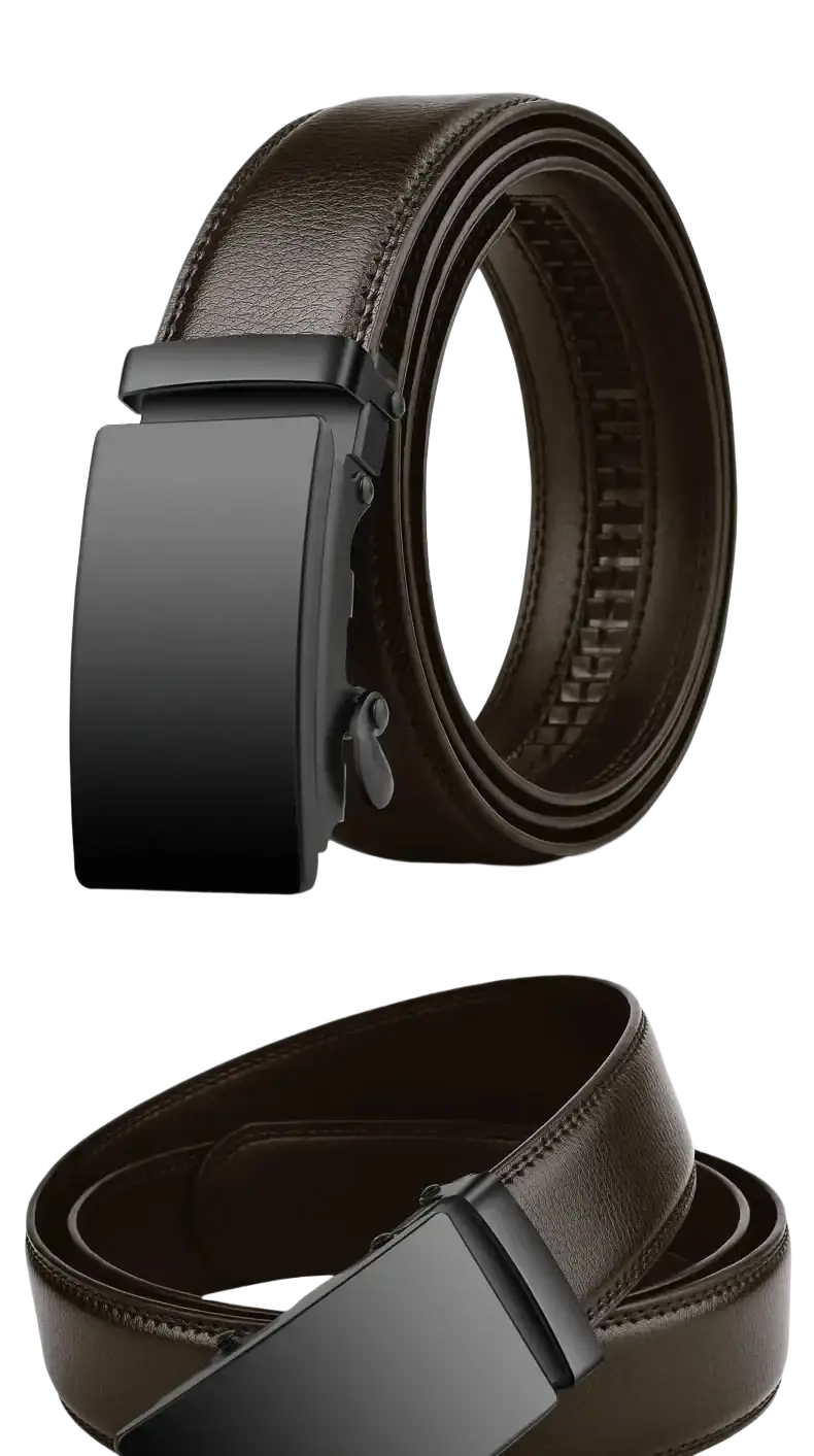 Black leather belt with a sleek black automatic buckle for men from cexika suitable for formal and casual wear