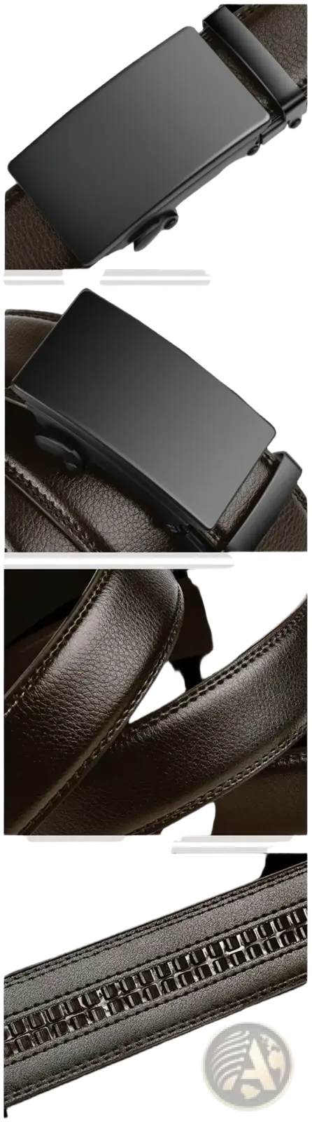 Cexika men brown leather automatic buckle belt with black leather strap and matte black buckle with subtle stitching