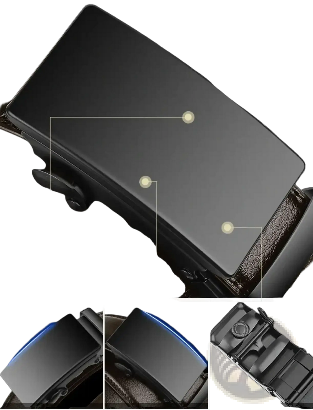Cexika men brown leather automatic buckle belt with a black matte finish buckle and textured brown leather strap