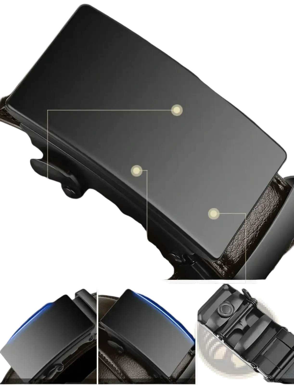 Cexika men brown leather automatic buckle belt with a black matte finish buckle and textured brown leather strap