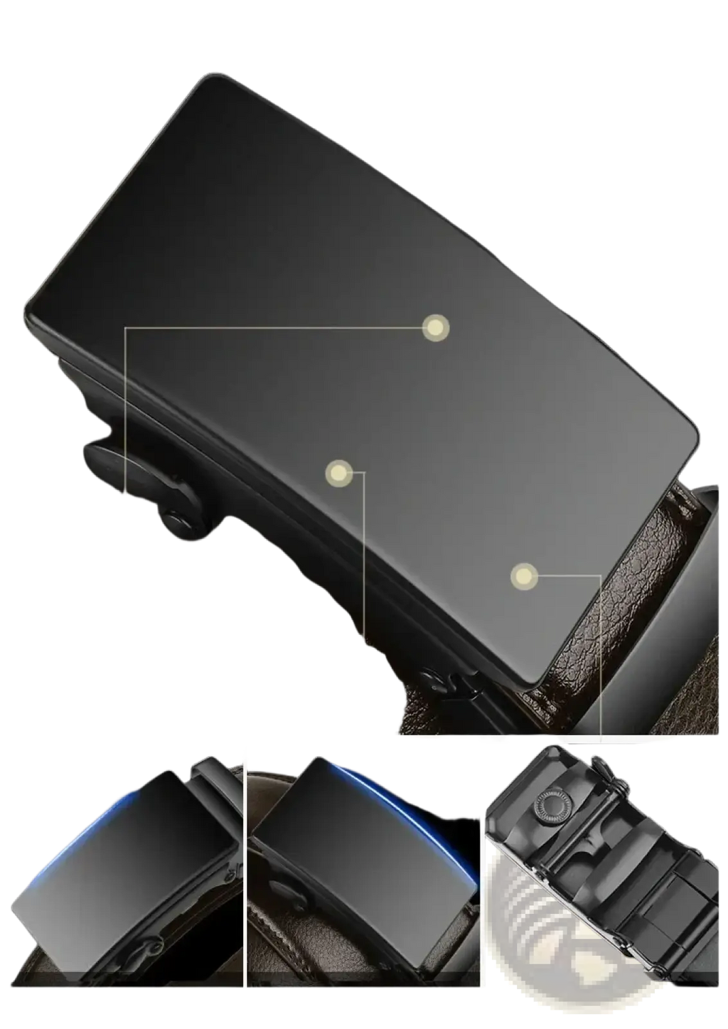 Cmoled matte black automatic buckle belt with sleek rectangular design and brown leather strap by cexika men
