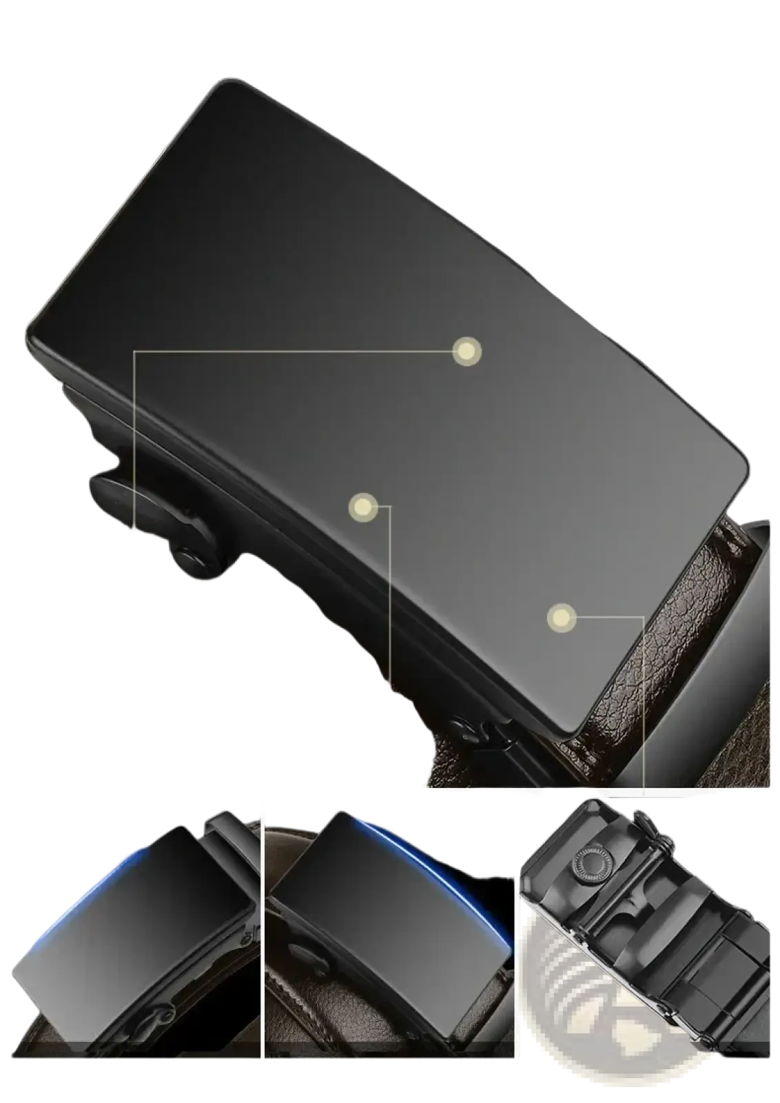 Cmoled matte black automatic buckle belt with sleek rectangular design and brown leather strap by cexika men