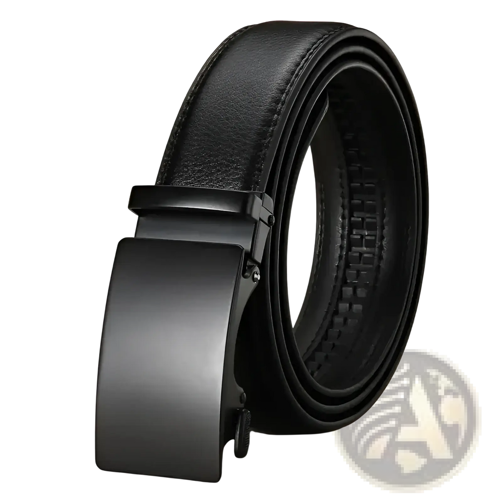 Cexika men brown leather automatic buckle belt with black leather strap and sleek matte finish metal buckle