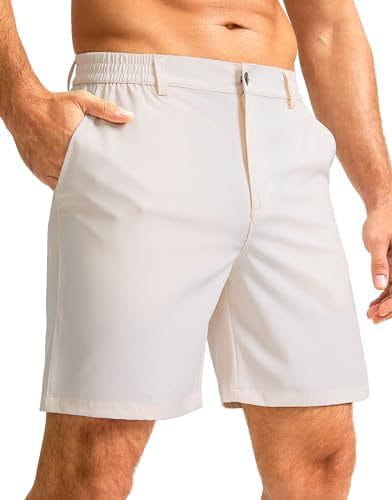 Short de ville extensible pour homme en coton blanc, coupe décontractée et taille élastique, contrastant avec la variante coupe slim vert foncé