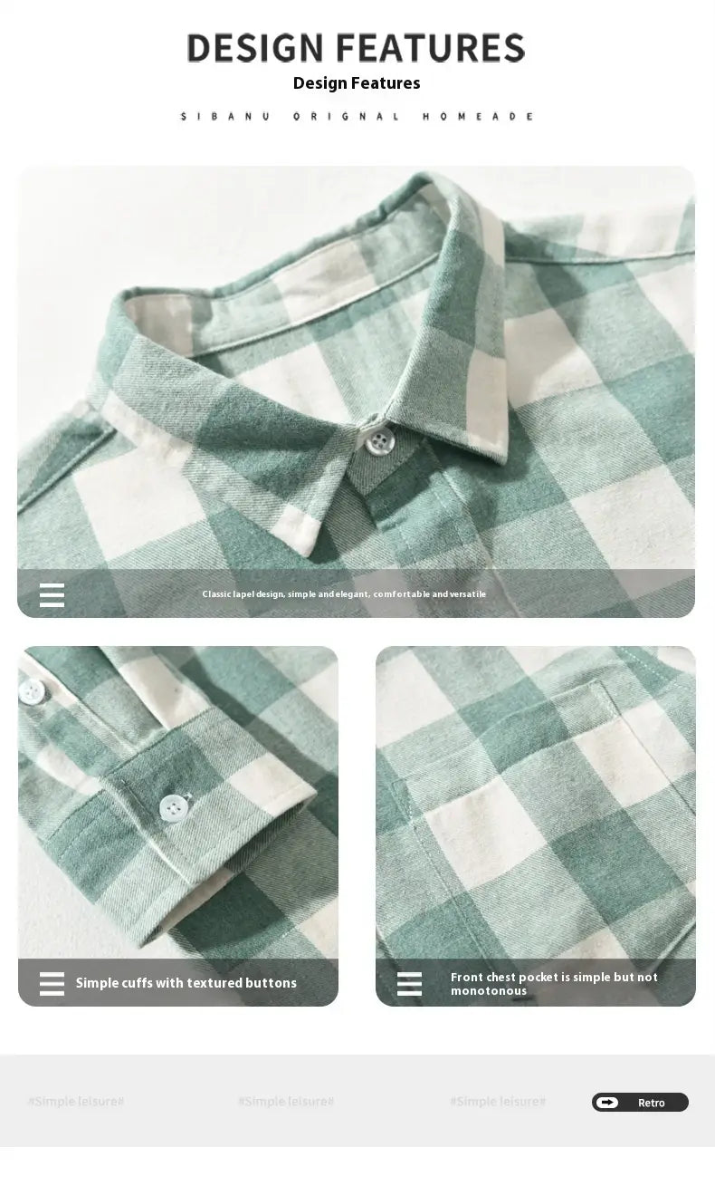 Herren-Karos-Flanellhemd mit Knopfleiste und Strickcardigan-Design in Teal und weißem Karomuster; mit langen Ärmeln, schlichten Bündchen, strukturierten Knöpfen und einer Brusttasche auf der Vorderseite.