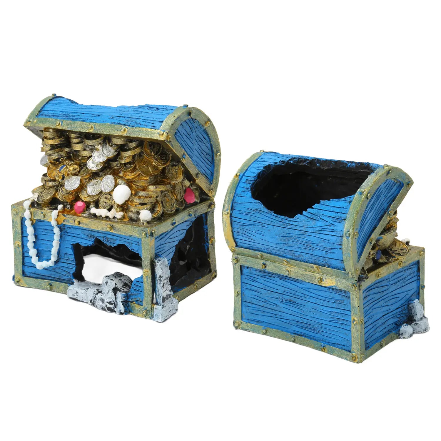 Cofre del tesoro de acuario de resina, escondite para tanque de peces, azul
