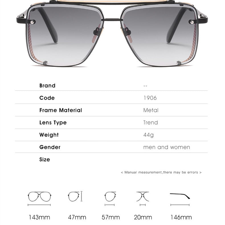 Black metal-framed aviator sunglasses with gradient gray uv400 lenses featuring a sleek modern design and retro metal mesh detailing.