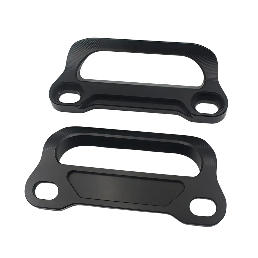 Black aluminum winch fairing with textured surface and integrated mounting holes for Cfmoto 675srr cnc passenger grab bars