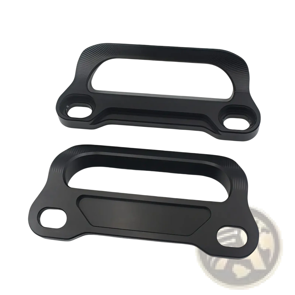 Black aluminum winch fairing with textured surface and integrated mounting holes for Cfmoto 675srr cnc passenger grab bars
