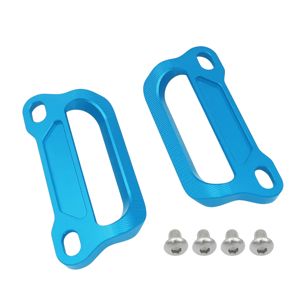 Cfmoto 675srr cnc passenger grab bars with bright blue brushed aluminum handlebar end pieces and matching silver screws
