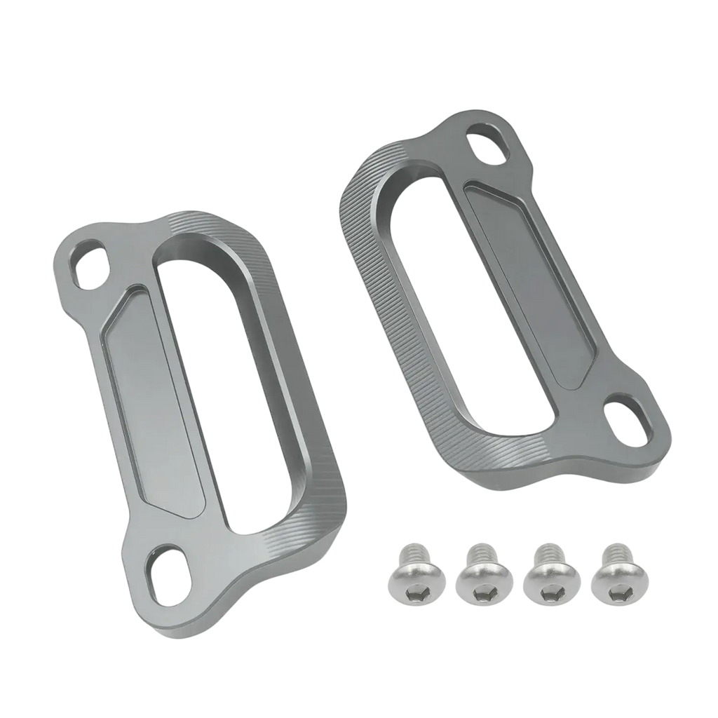 Gray aluminum cfmoto 675srr cnc passenger grab bars with brushed finish and integrated mounting holes visible from the back
