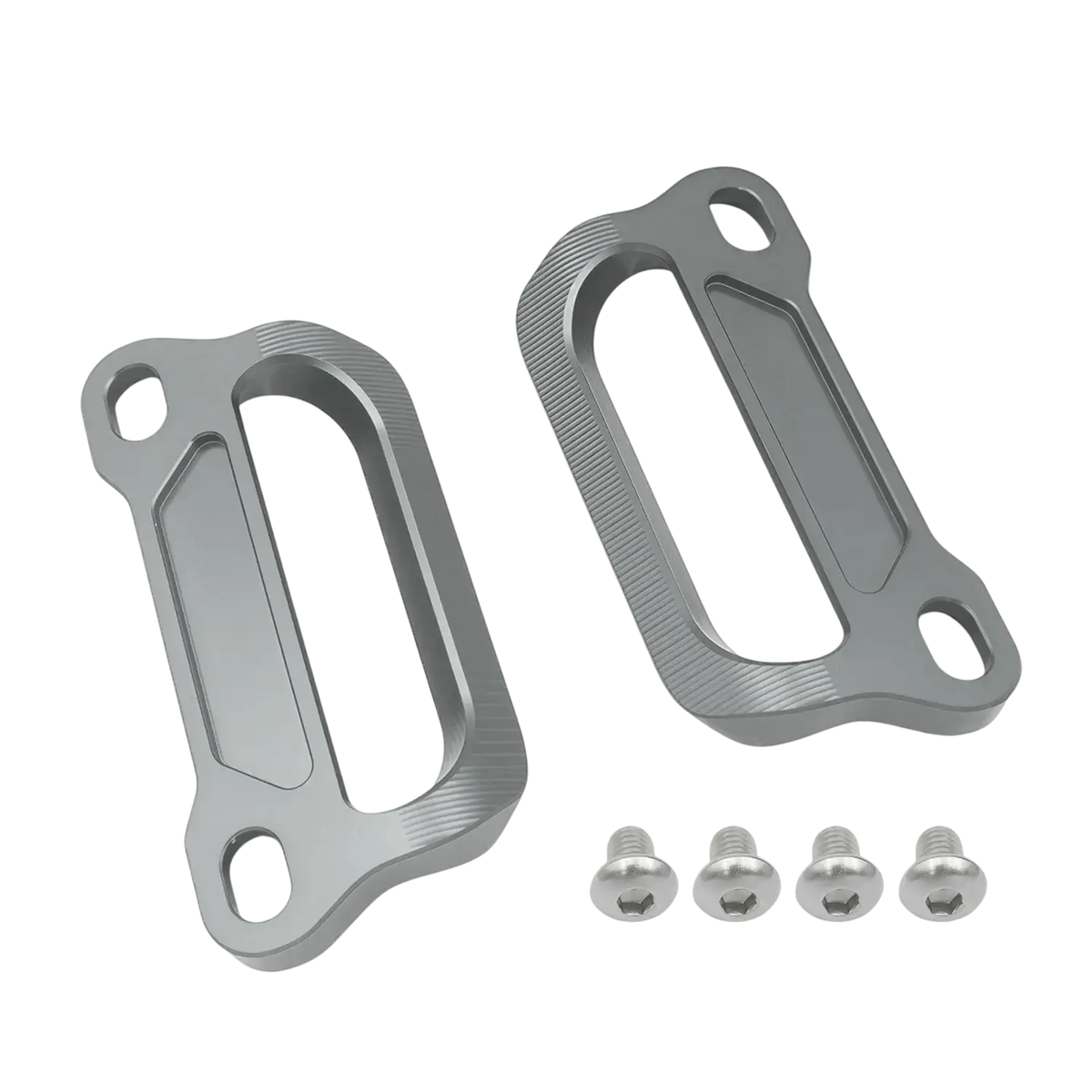 Gray aluminum cfmoto 675srr cnc passenger grab bars with brushed finish and integrated mounting holes visible from the back