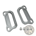 Gray aluminum cfmoto 675srr cnc passenger grab bars with brushed finish and integrated mounting holes visible from the back