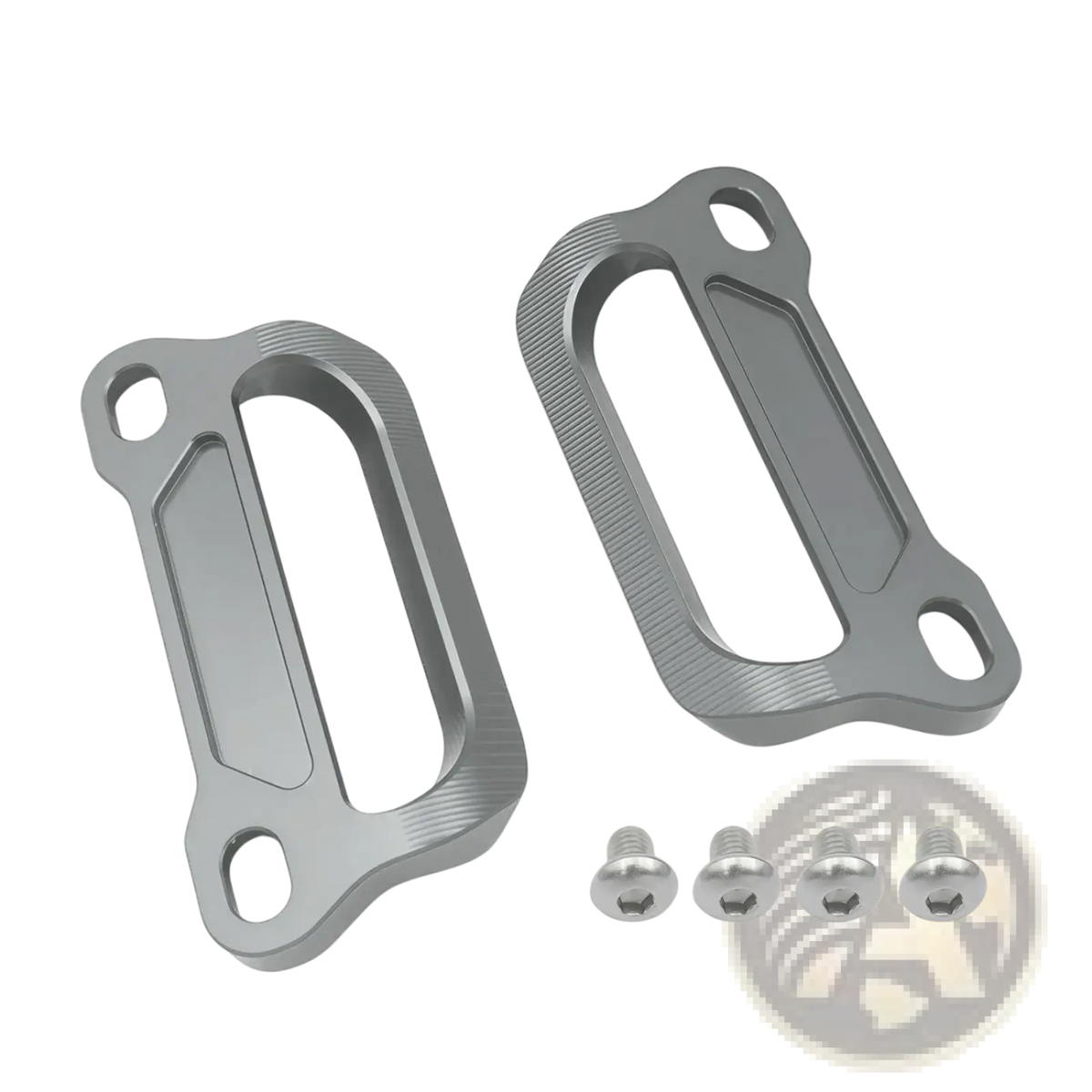 Gray aluminum cfmoto 675srr cnc passenger grab bars with brushed finish and integrated mounting holes visible from the back