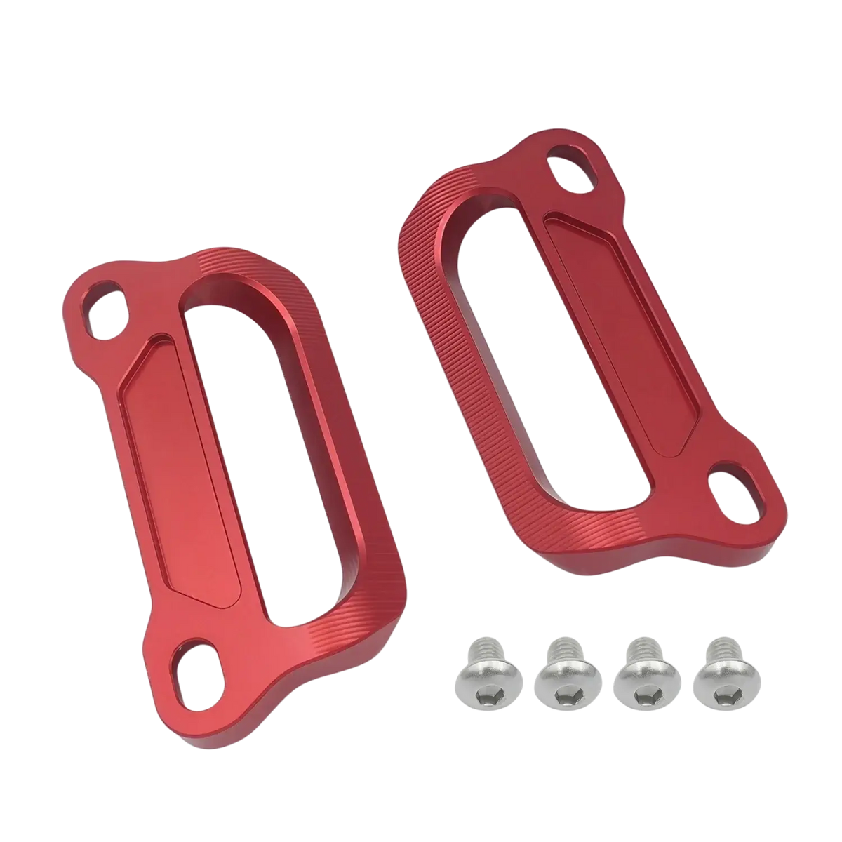 Red aluminum cnc passenger grab bars with brushed finish and integrated mounting holes for cfmoto 675srr motorcycle