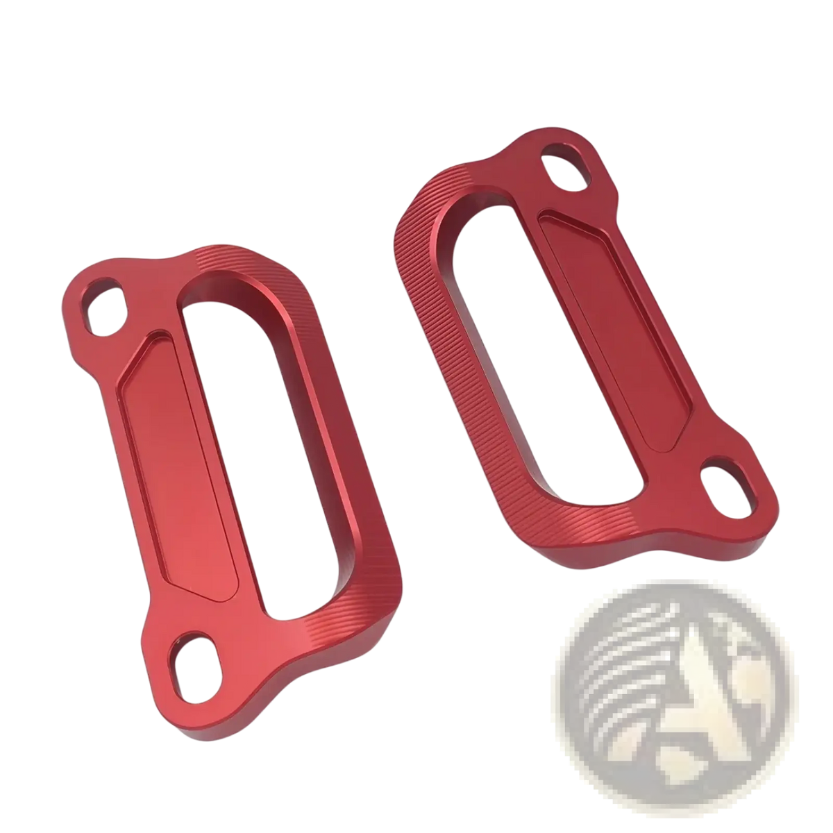 Red aluminum cfmoto 675srr cnc passenger grab bars with brushed finish and cutout motorcycle brake lever guards