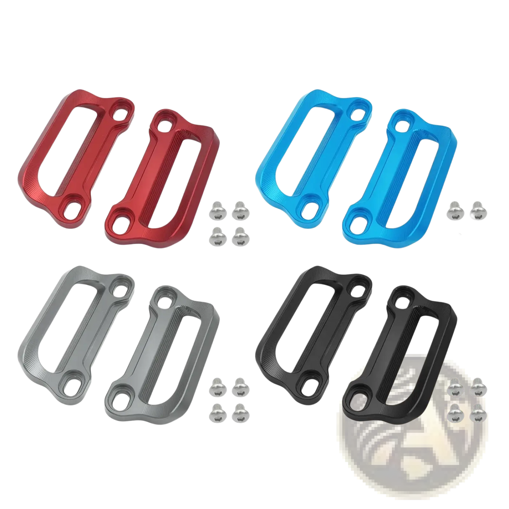 Cfmoto 675srr cnc passenger grab bars with red blue gray and black textured aluminum handlebar grips