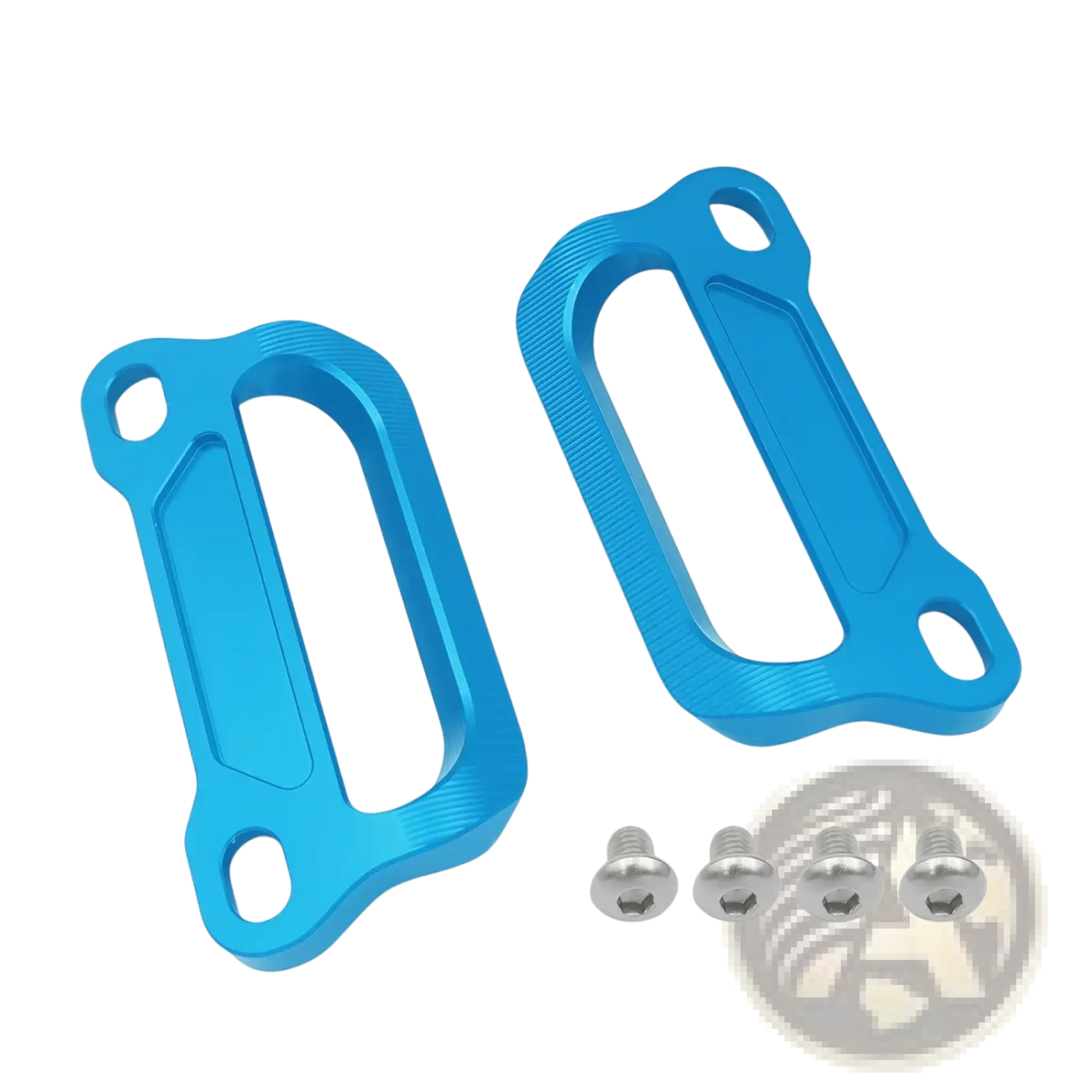 Cfmoto 675srr cnc passenger grab bars with bright blue brushed aluminum handlebar end pieces and matching silver screws
